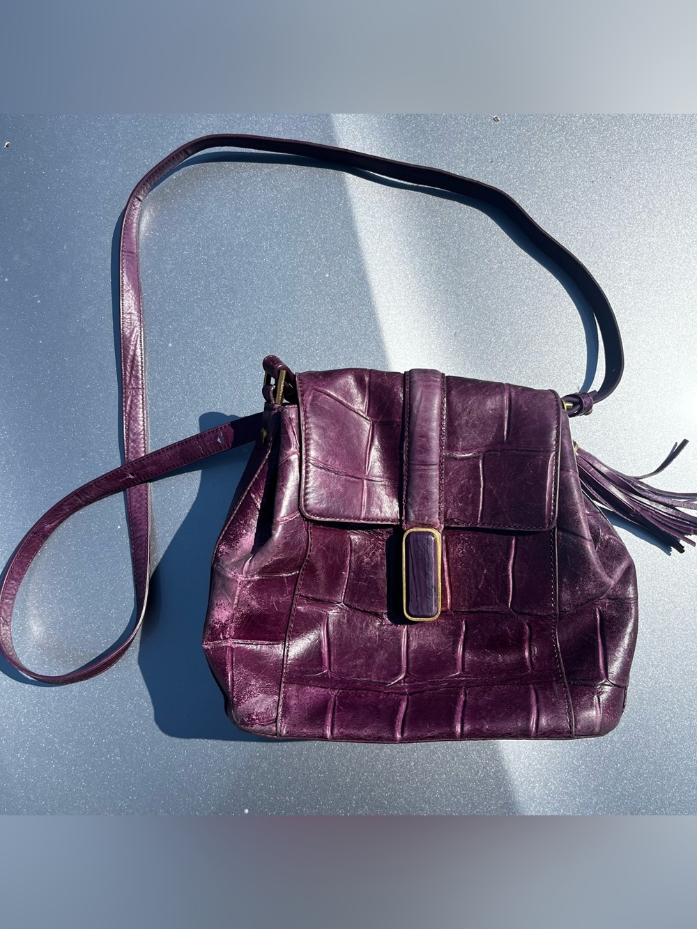 Brahmin Croc-Embossed Crossbody in Plum/ Fig Jam